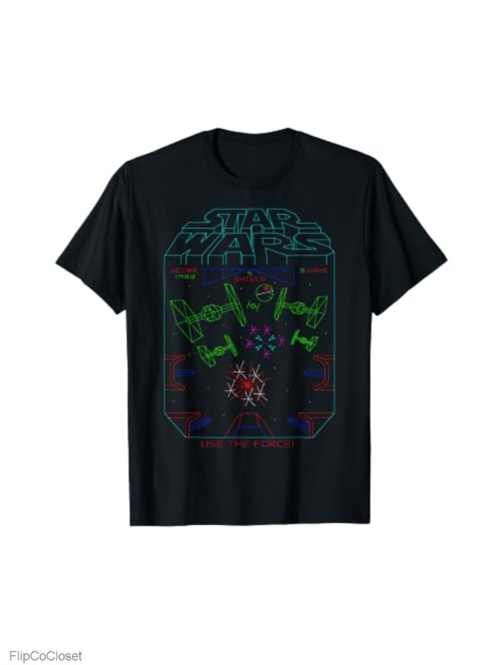 Star Wars Space Fight Vintage Arcade Graphic T-Shirt Crew Neck Short Sleeve